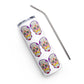 Mustache Sugar Skull Day of the Dead White Stainless steel tumbler cup with metal straw