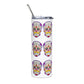 Mustache Sugar Skull Day of the Dead White Stainless steel tumbler cup with metal straw