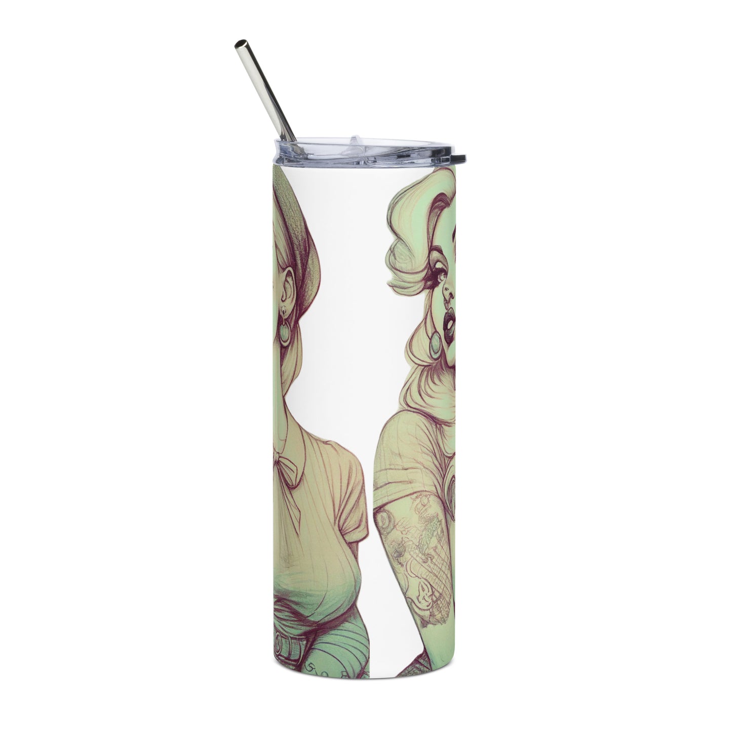 Sexy Pin-up Girl #1 Stainless steel tumbler cup with metal straw