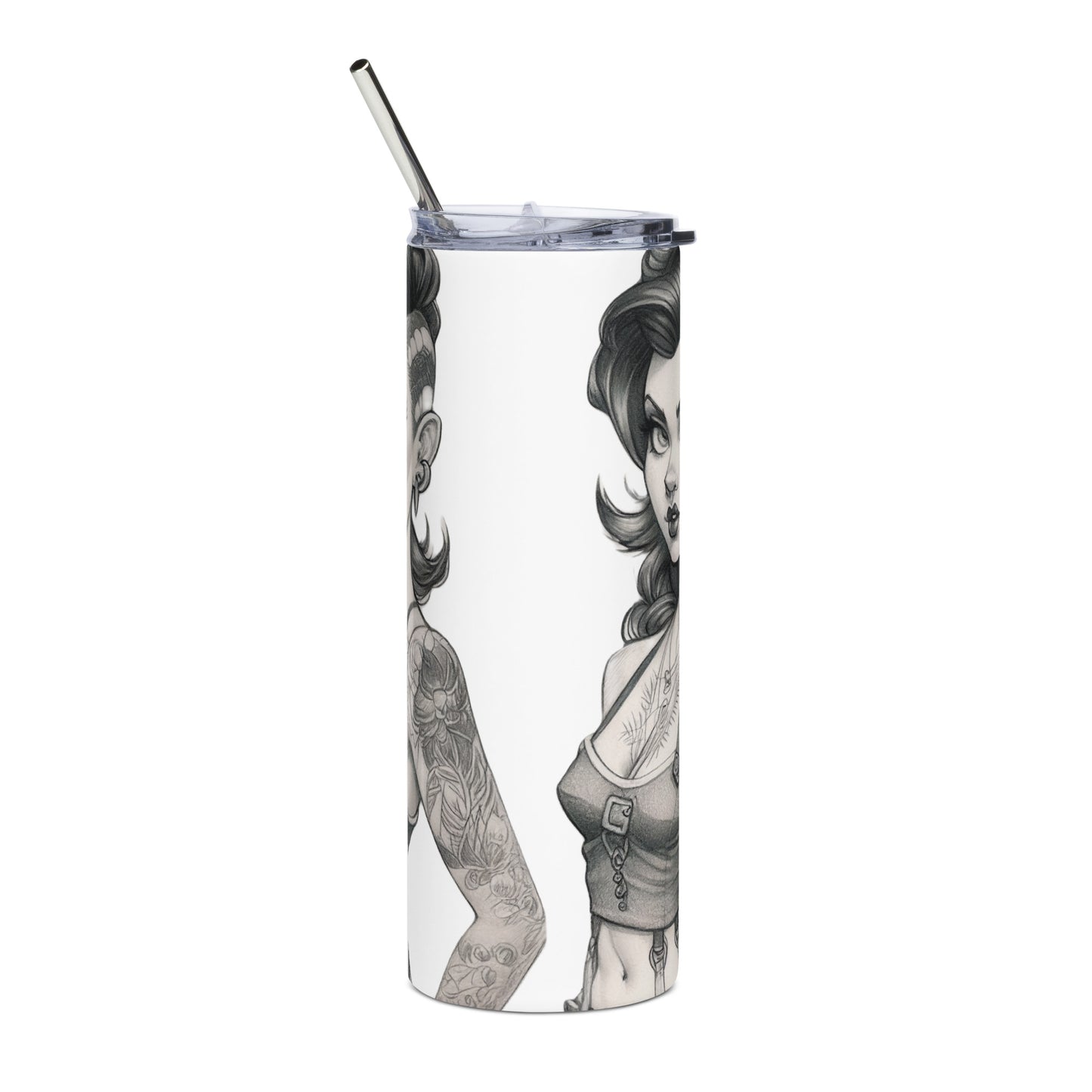 Sexy Pin-up Girl #2 Stainless steel tumbler cup with metal straw