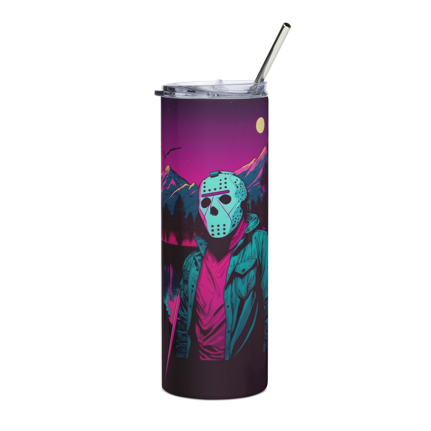 Vaporwave killer Jason Voorhees Stainless steel tumbler Cup with Metal Straw