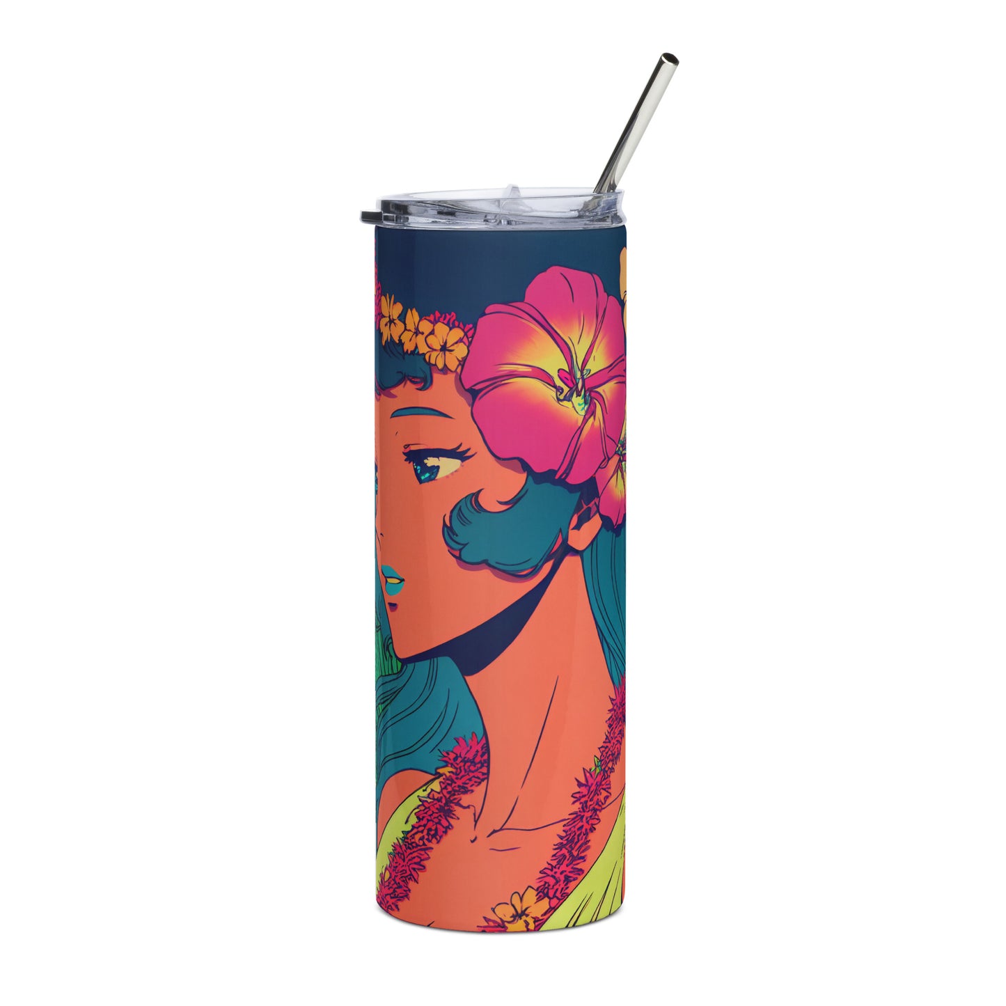 Hawaiian Beauty #2 Stainless steel tumbler cup with metal straw