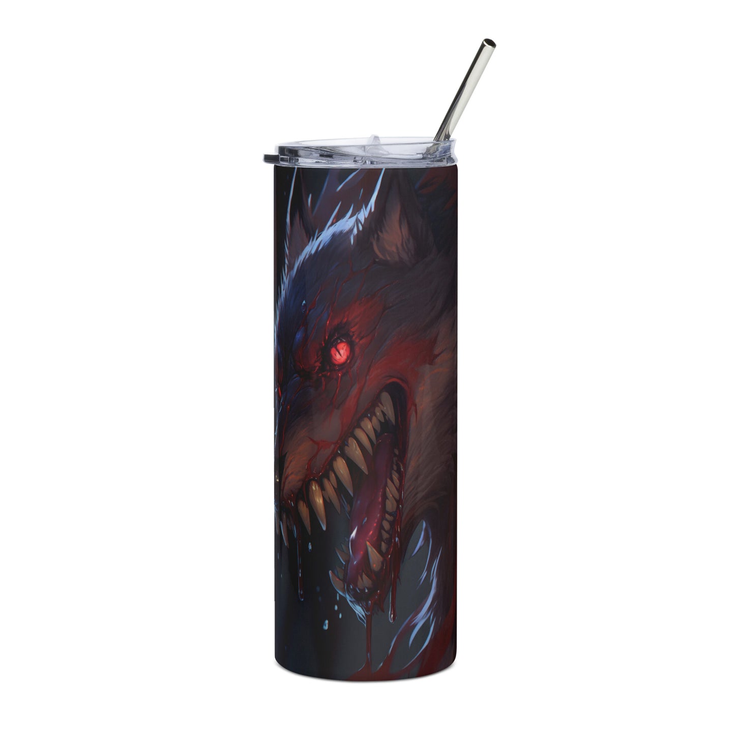 Werewolf Stainless steel tumbler cup with metal straw