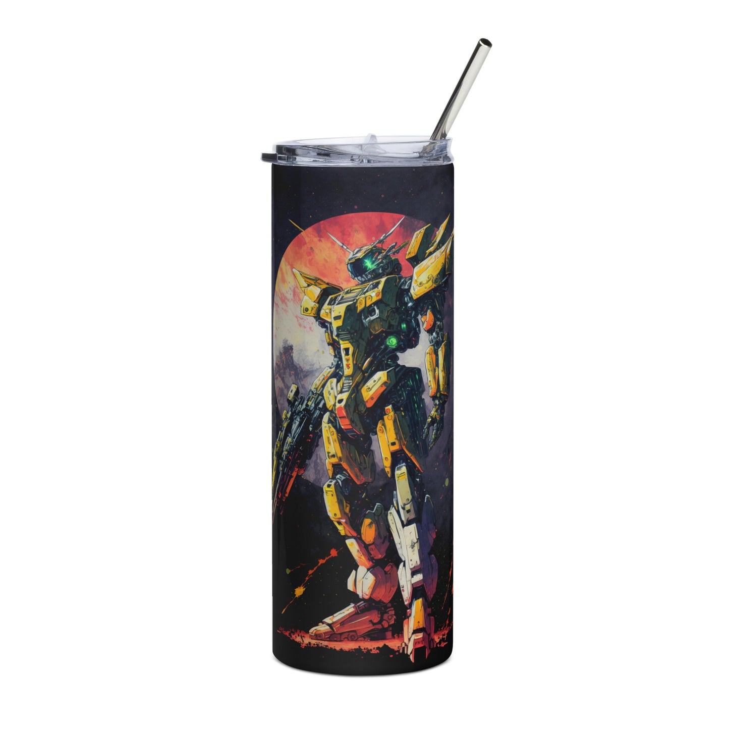 Space Robot #1 Stainless steel tumbler cup with metal straw