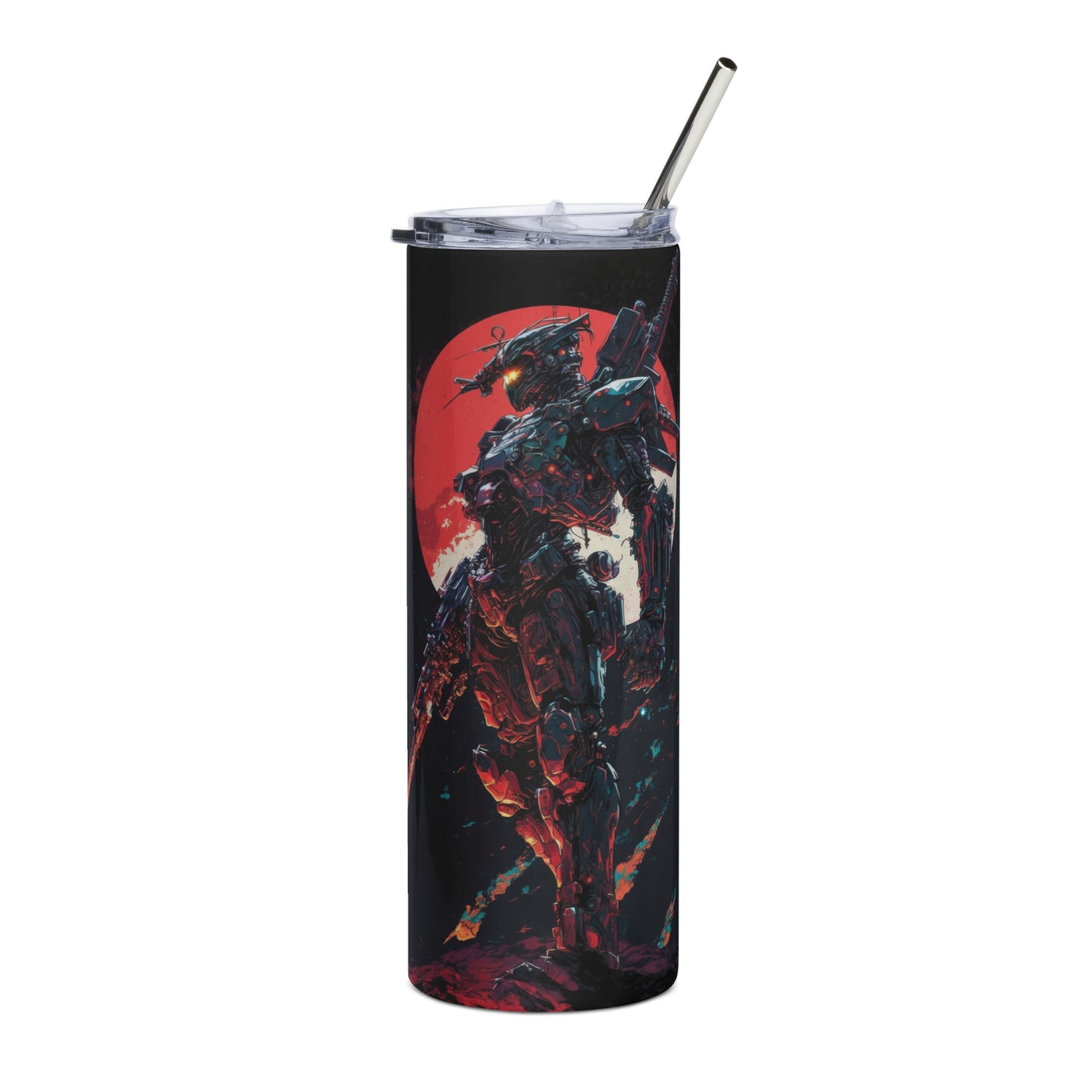 Space Robot #5 Stainless steel tumbler cup with Metal Straw