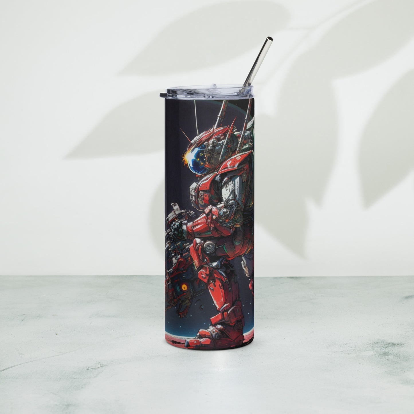 Space Robot #8 Stainless steel tumbler with metal straw