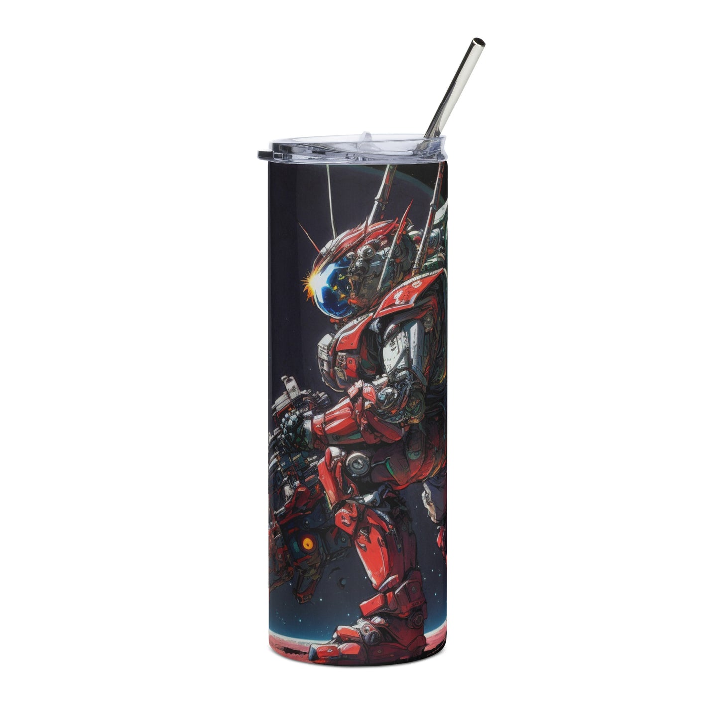 Space Robot #8 Stainless steel tumbler with metal straw