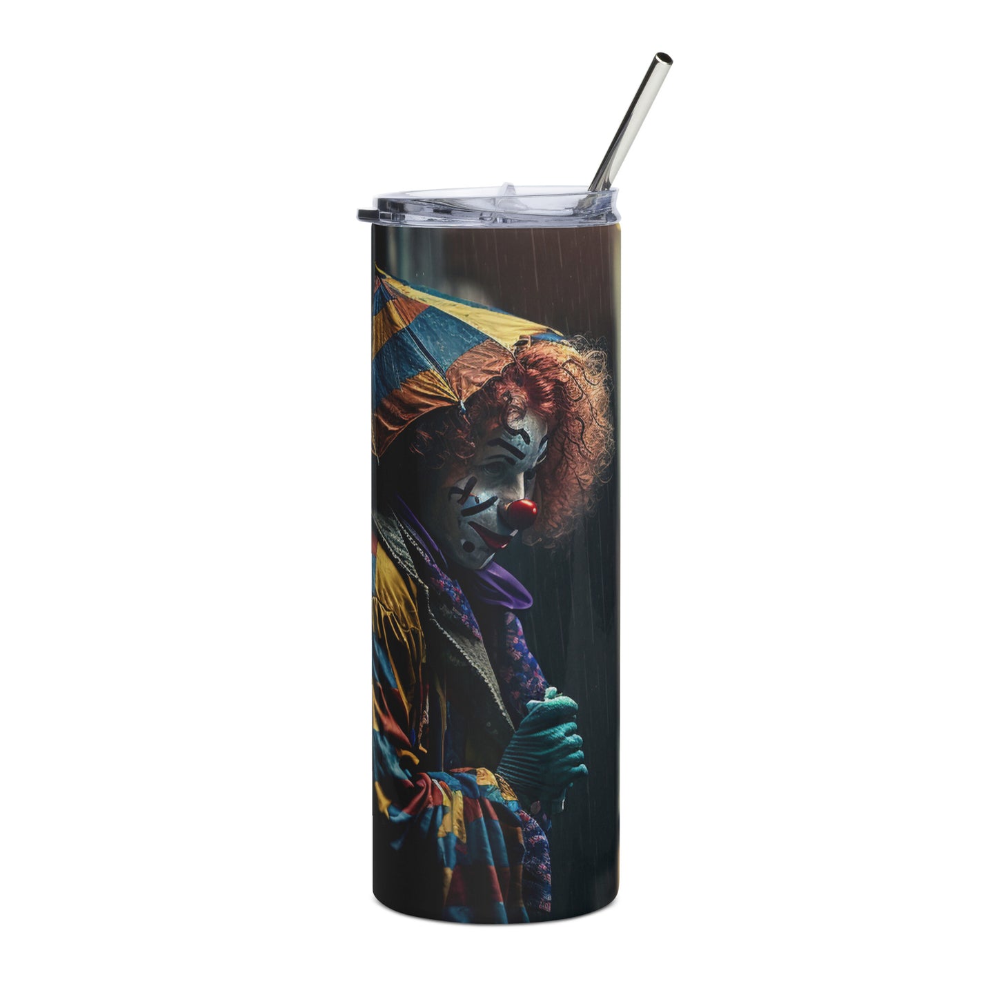 Clown in the Rain Stainless steel tumbler cup with metal straw