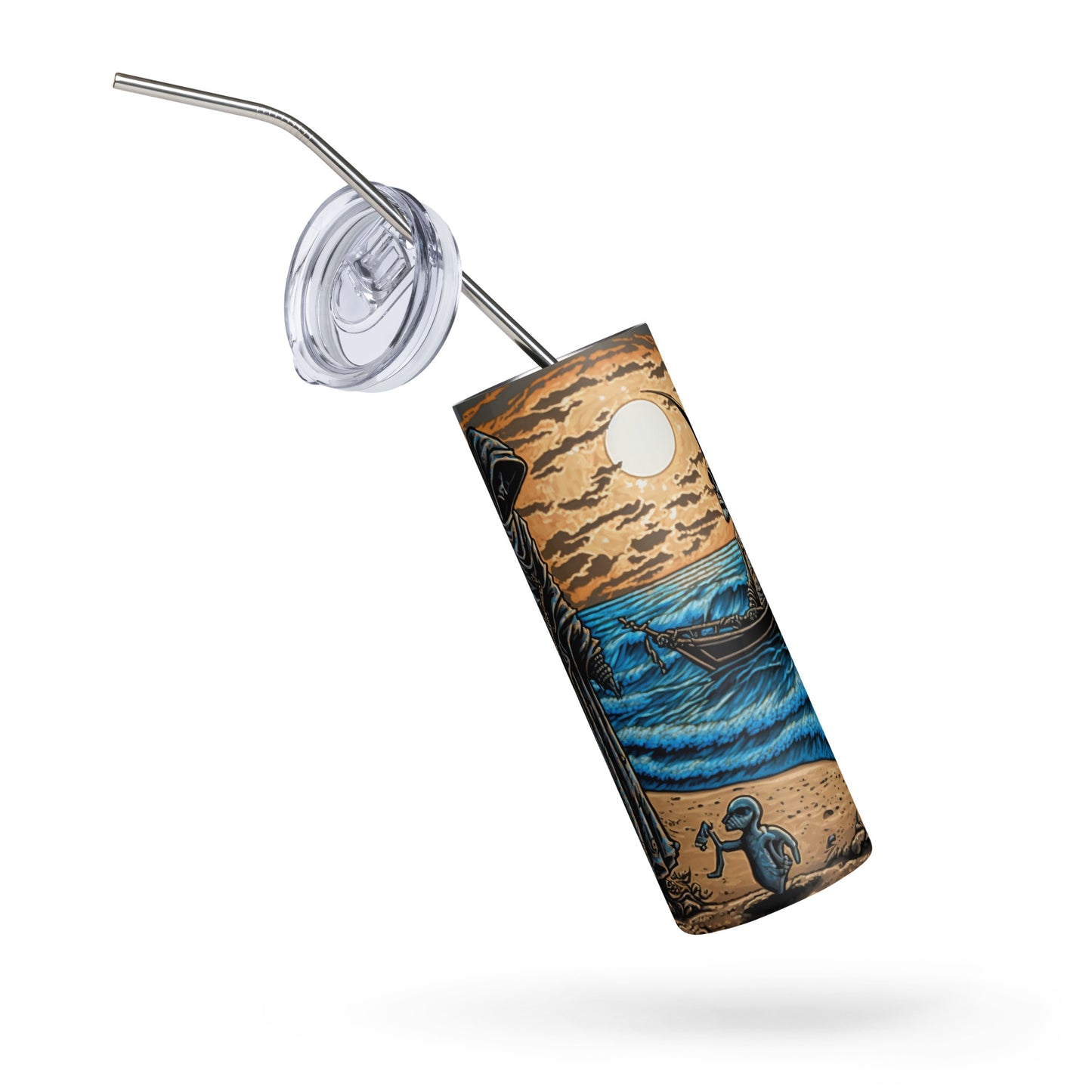 Death at the Beach Stainless steel tumbler cup with metal straw