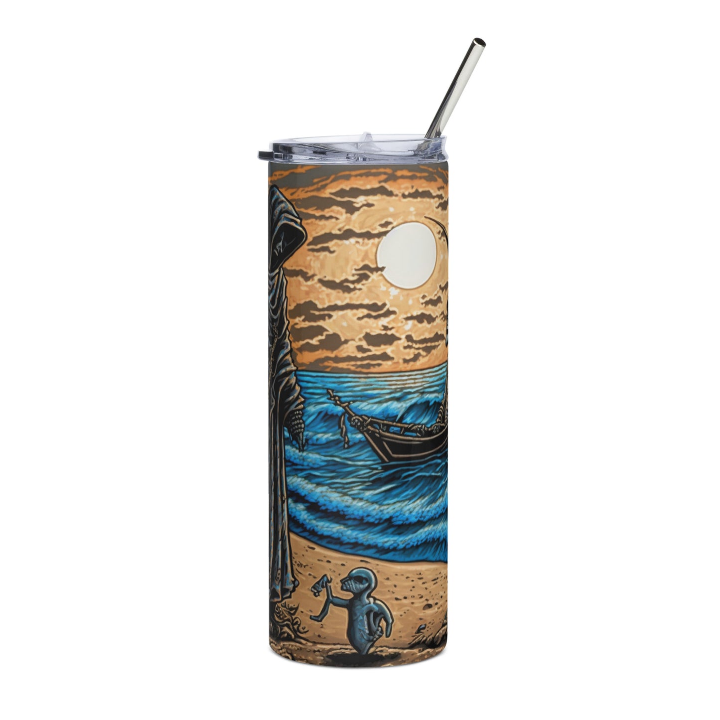 Death at the Beach Stainless steel tumbler cup with metal straw