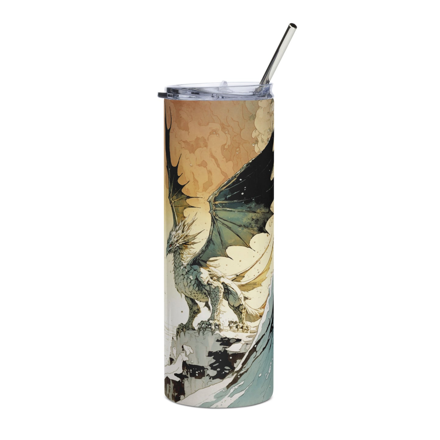 Dragon #5 Stainless steel tumbler cup with metal straw