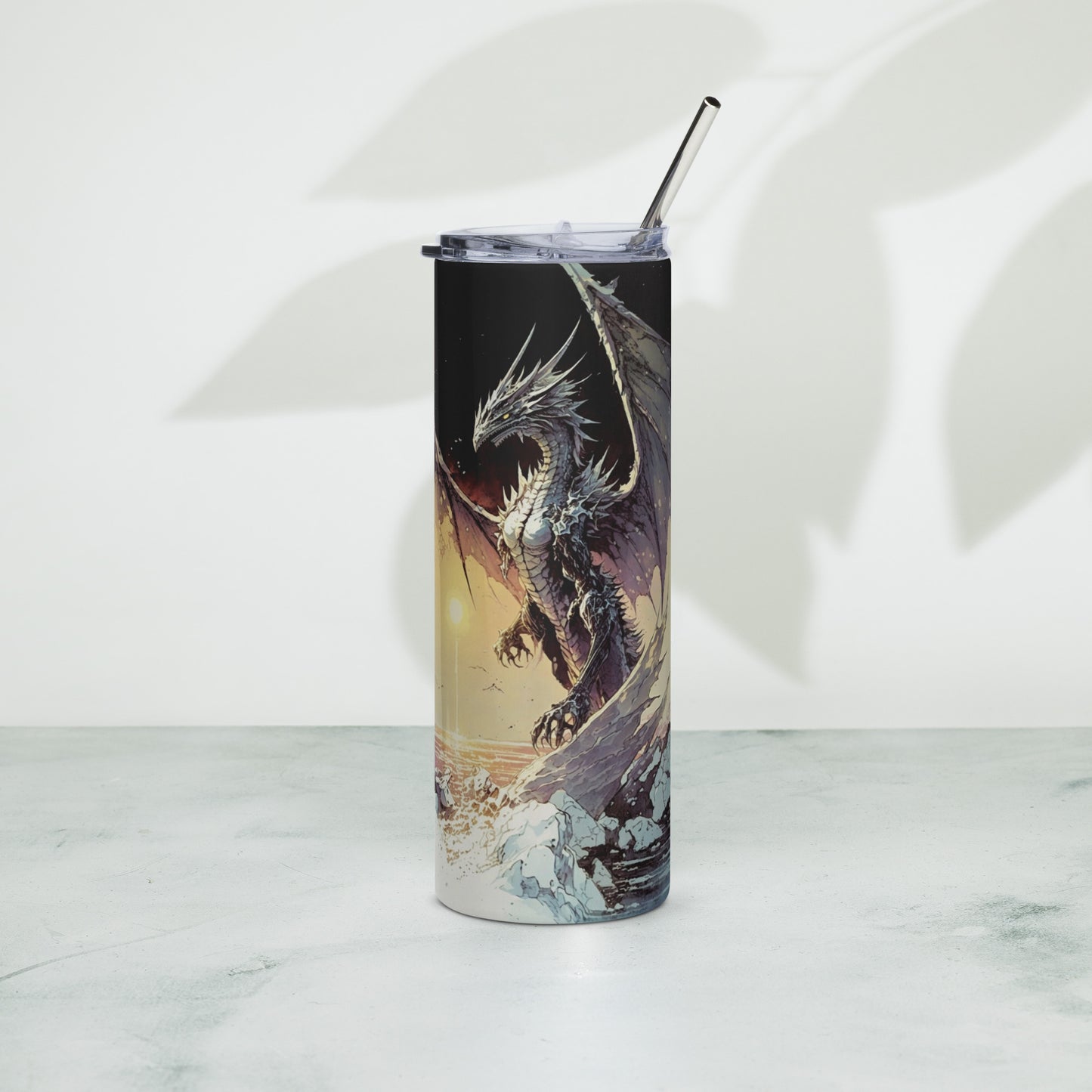 Dragon #7 Stainless steel tumbler cup with metal straw