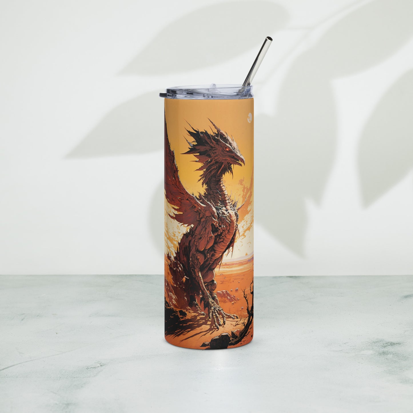 Dragon #8 Stainless steel tumbler cup with metal straw