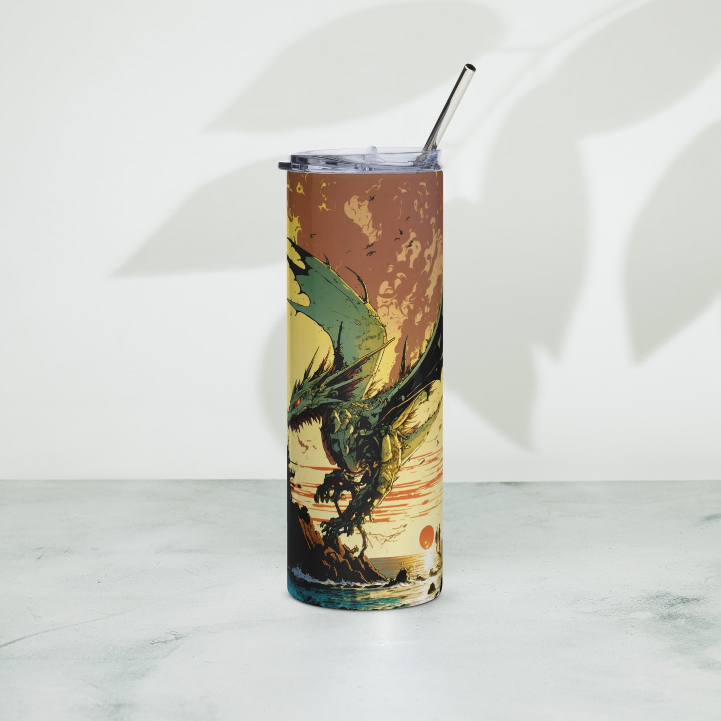 Dragon #9 Stainless steel tumbler cup with metal straw