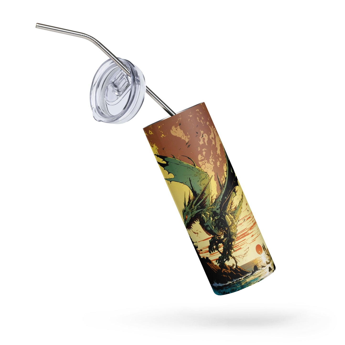 Dragon #9 Stainless steel tumbler cup with metal straw