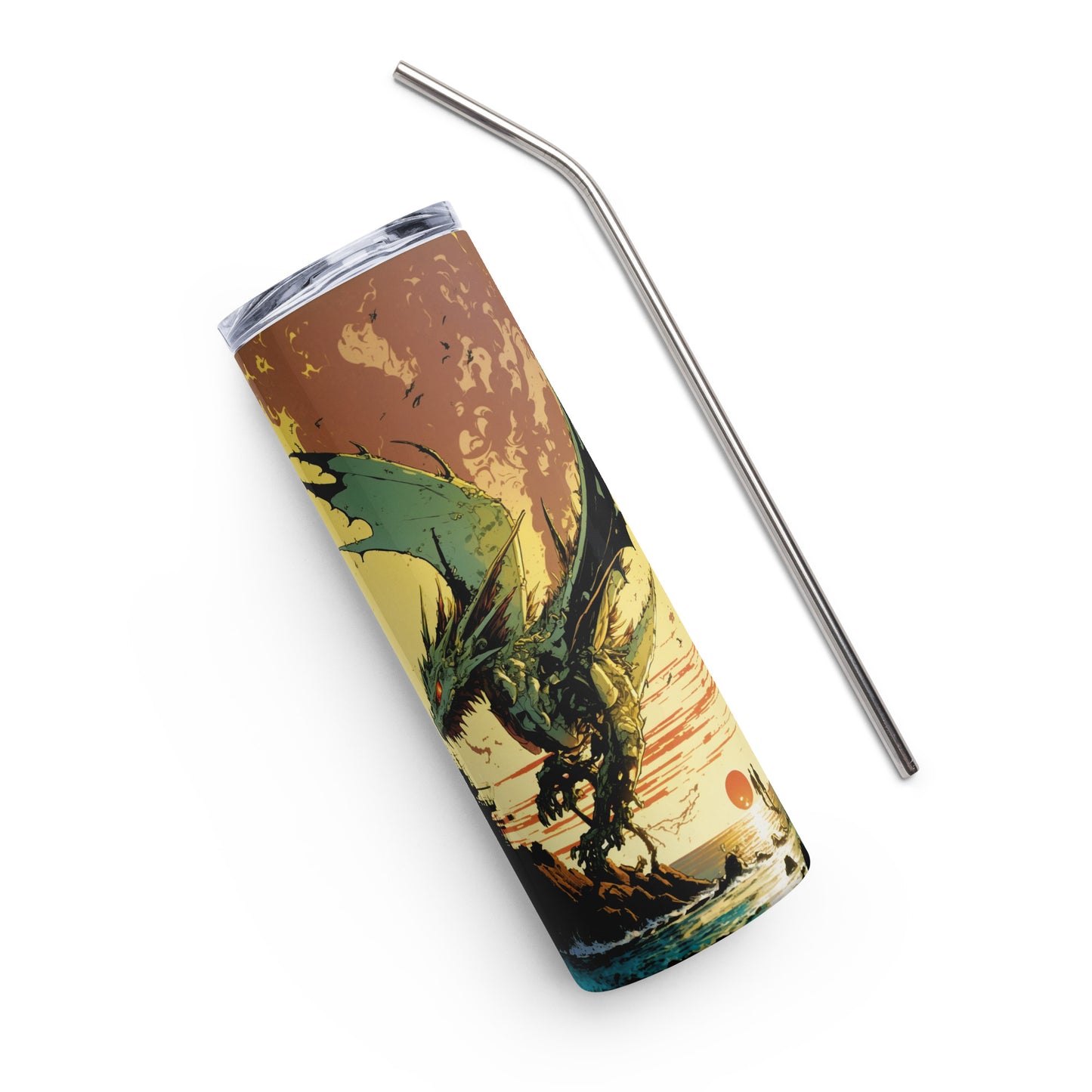 Dragon #9 Stainless steel tumbler cup with metal straw