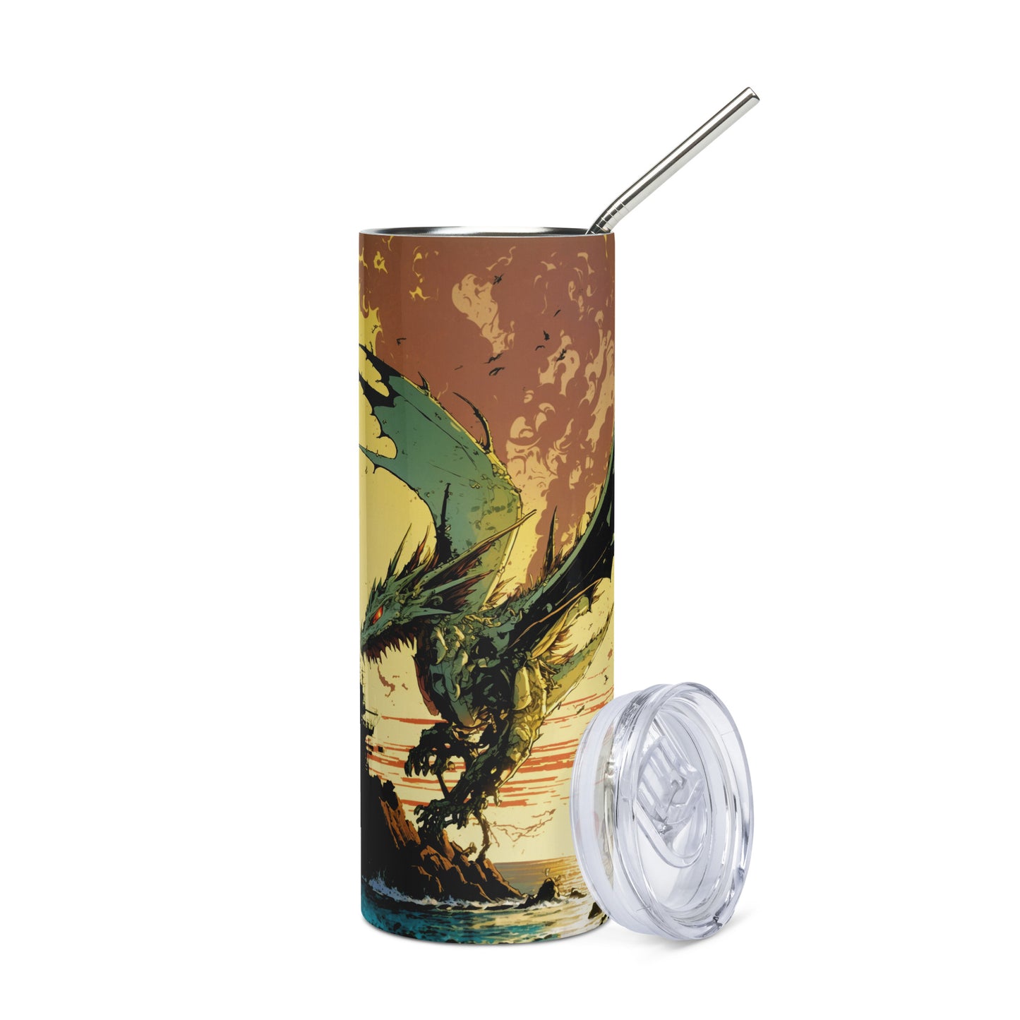 Dragon #9 Stainless steel tumbler cup with metal straw