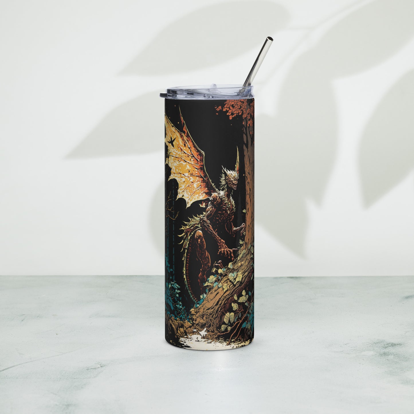 Creature of the Forest Stainless steel tumbler cup with metal straw