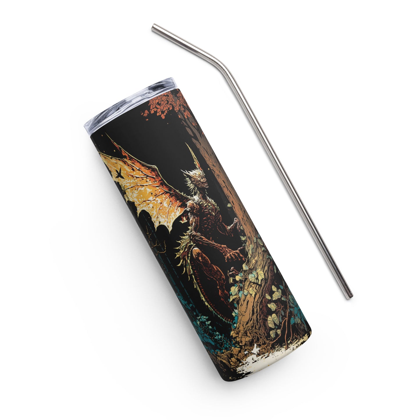 Creature of the Forest Stainless steel tumbler cup with metal straw