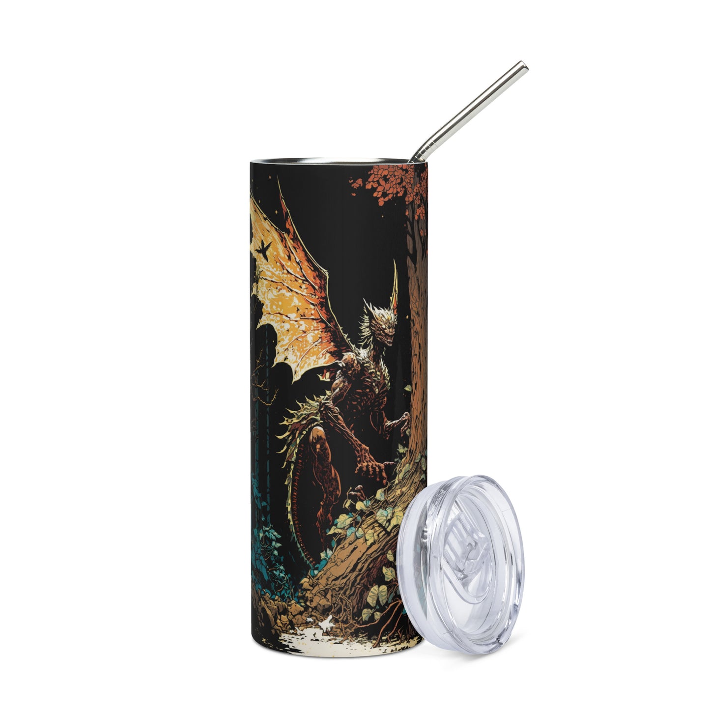 Creature of the Forest Stainless steel tumbler cup with metal straw