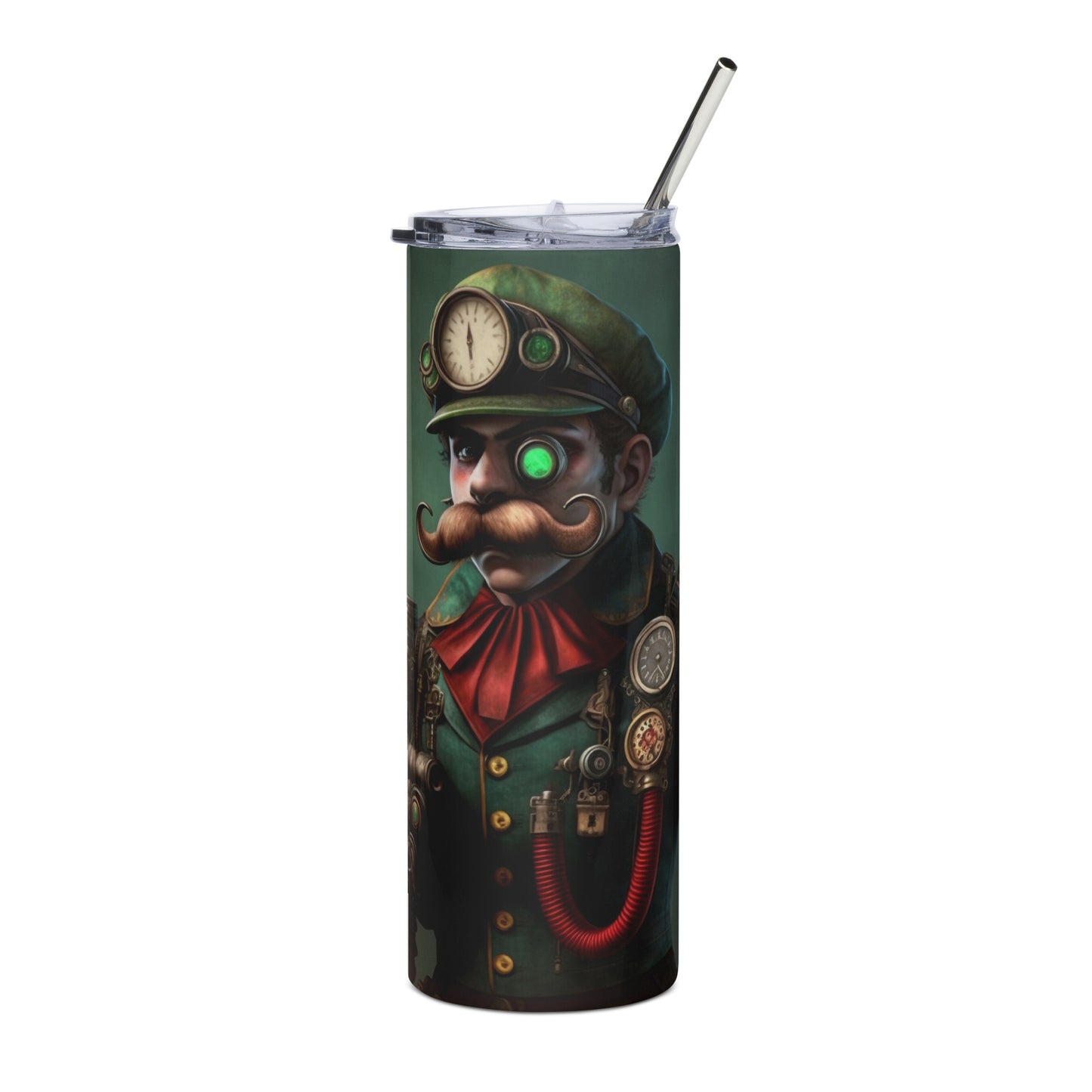 Steampunk Luigi Stainless steel tumbler cup with metal straw