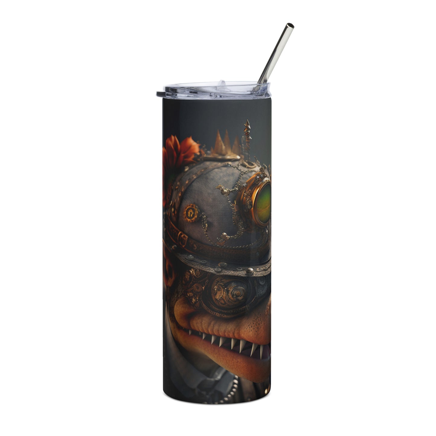 Steampunk Bowser Stainless steel tumbler cup with metal straw