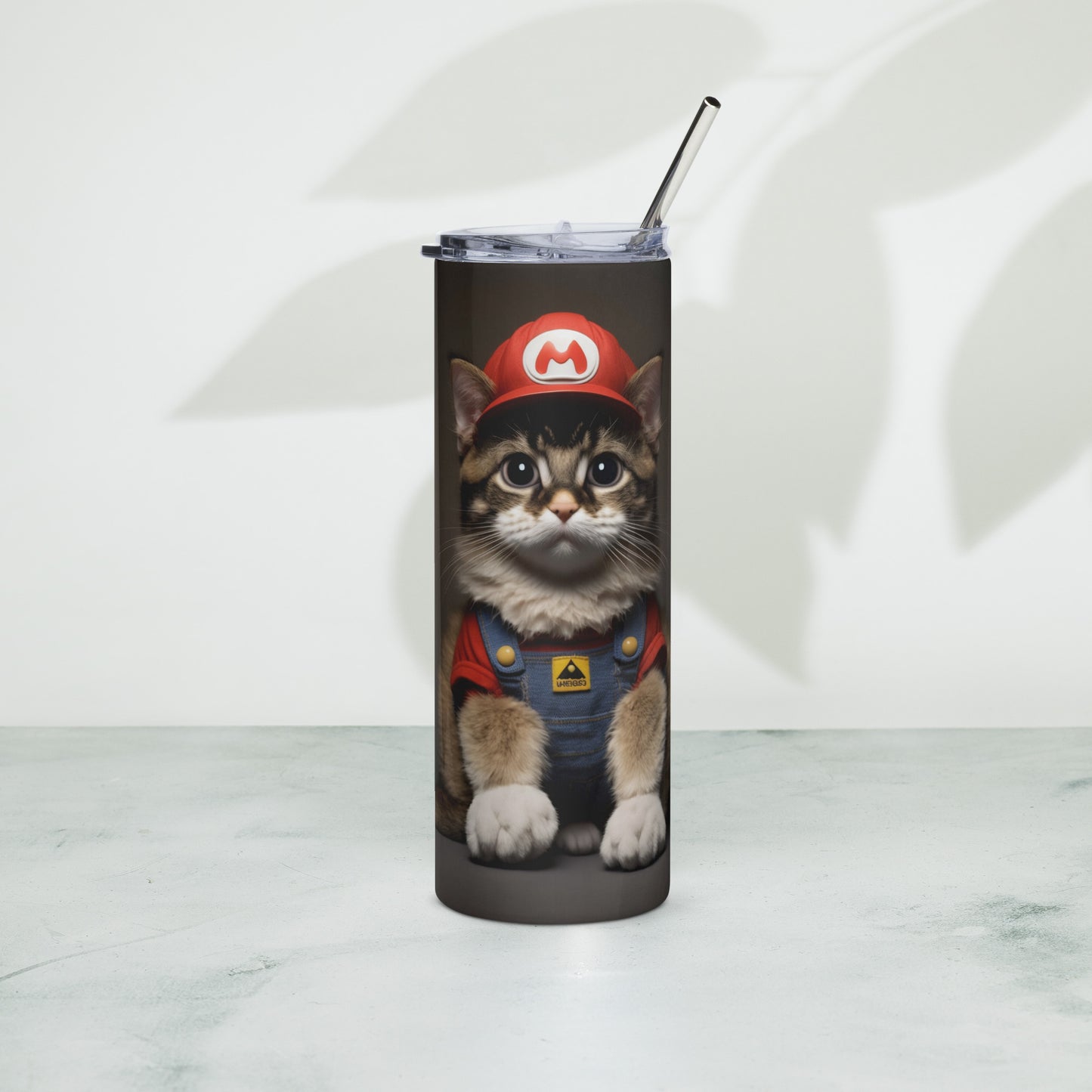 Mario Kitten Stainless steel tumbler cup with metal straw