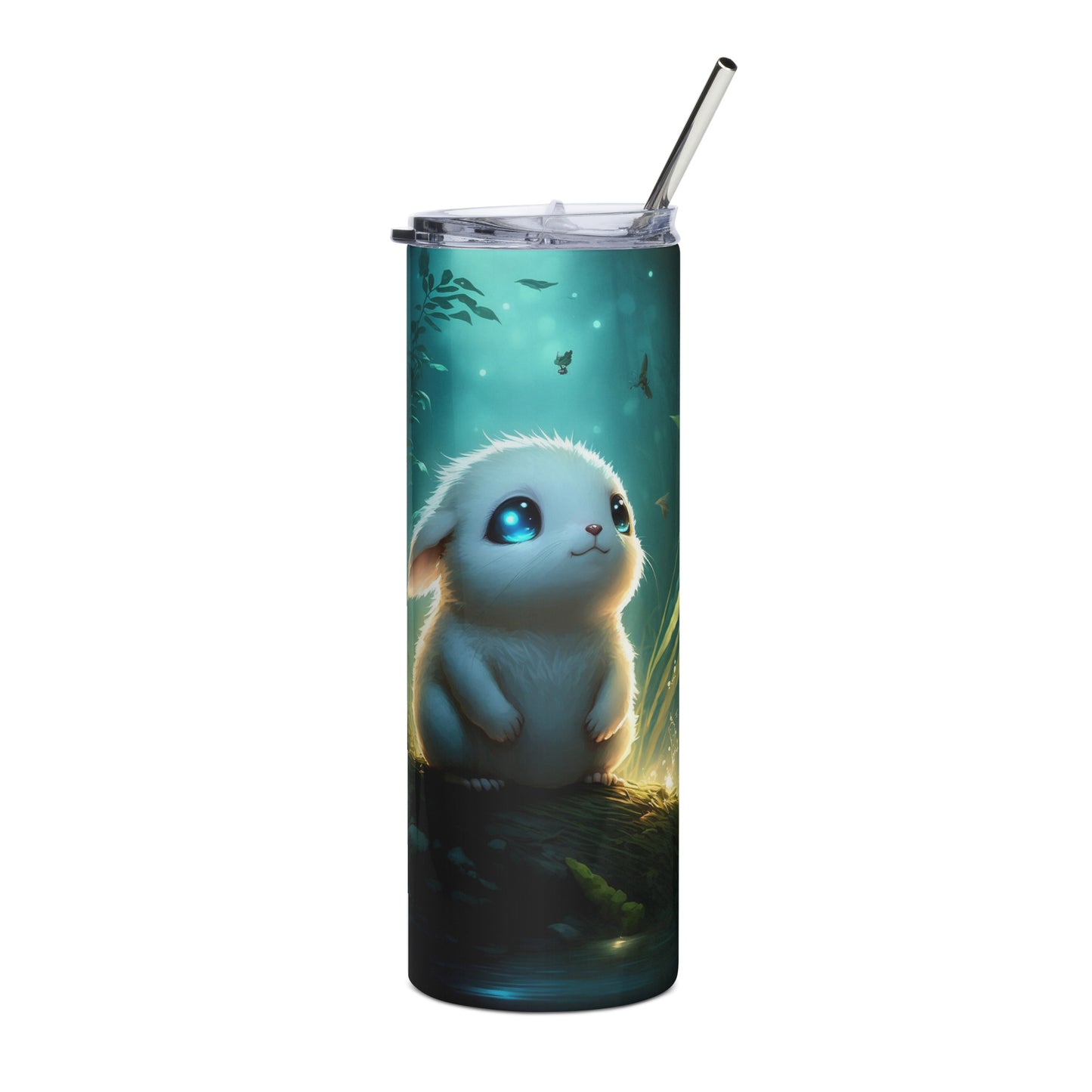 Cute Bunny Stainless steel tumbler cup with metal straw