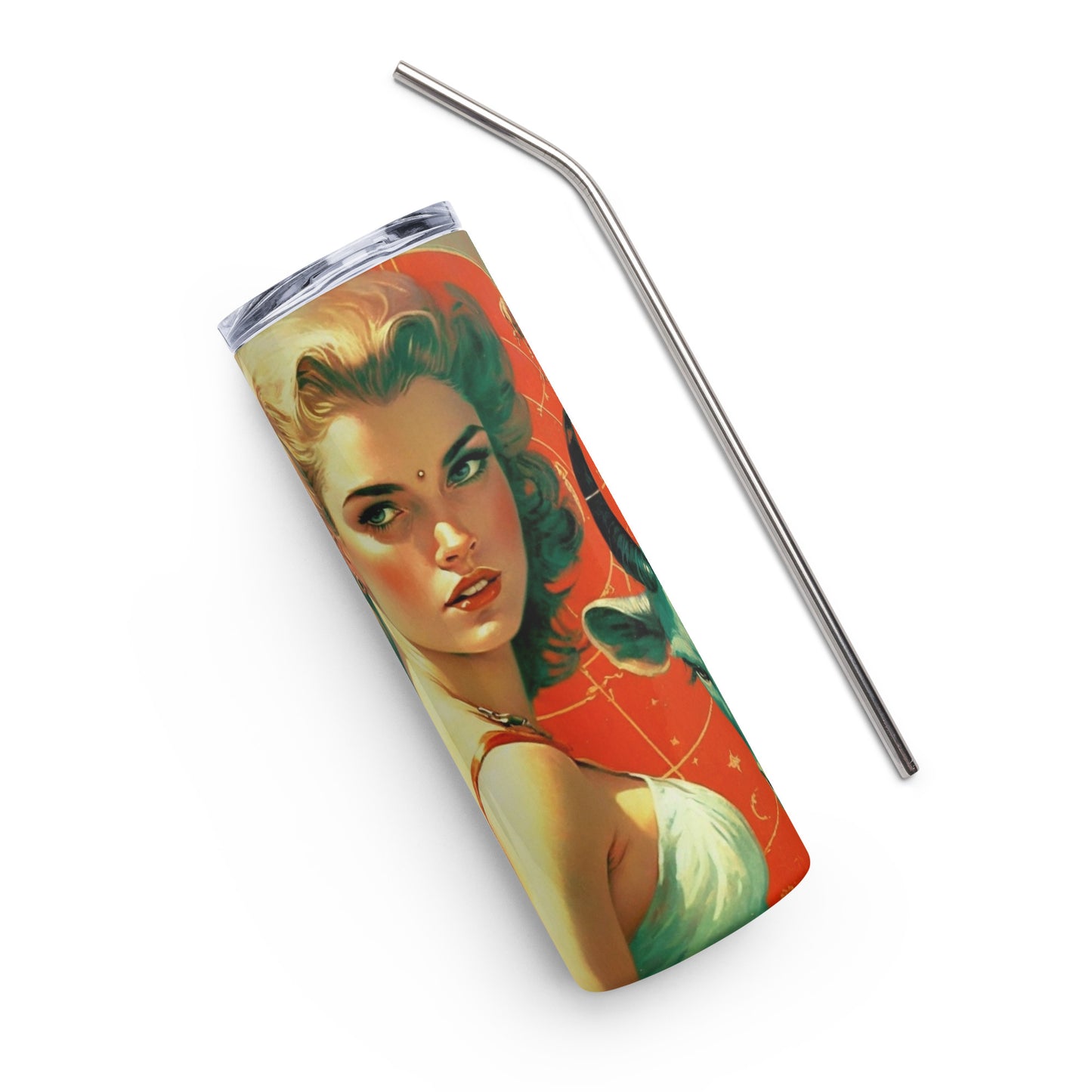 Devil Beauty #1 Stainless steel tumbler cup with metal straw