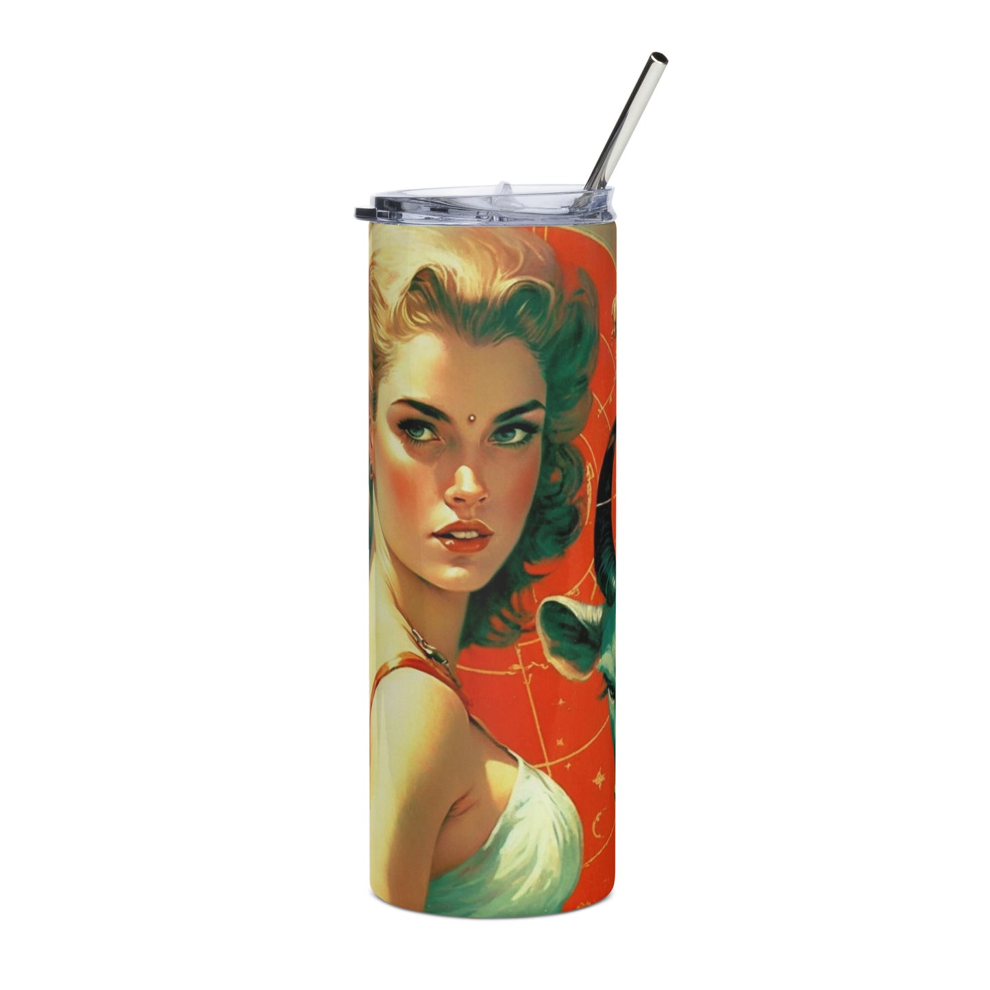 Devil Beauty #1 Stainless steel tumbler cup with metal straw