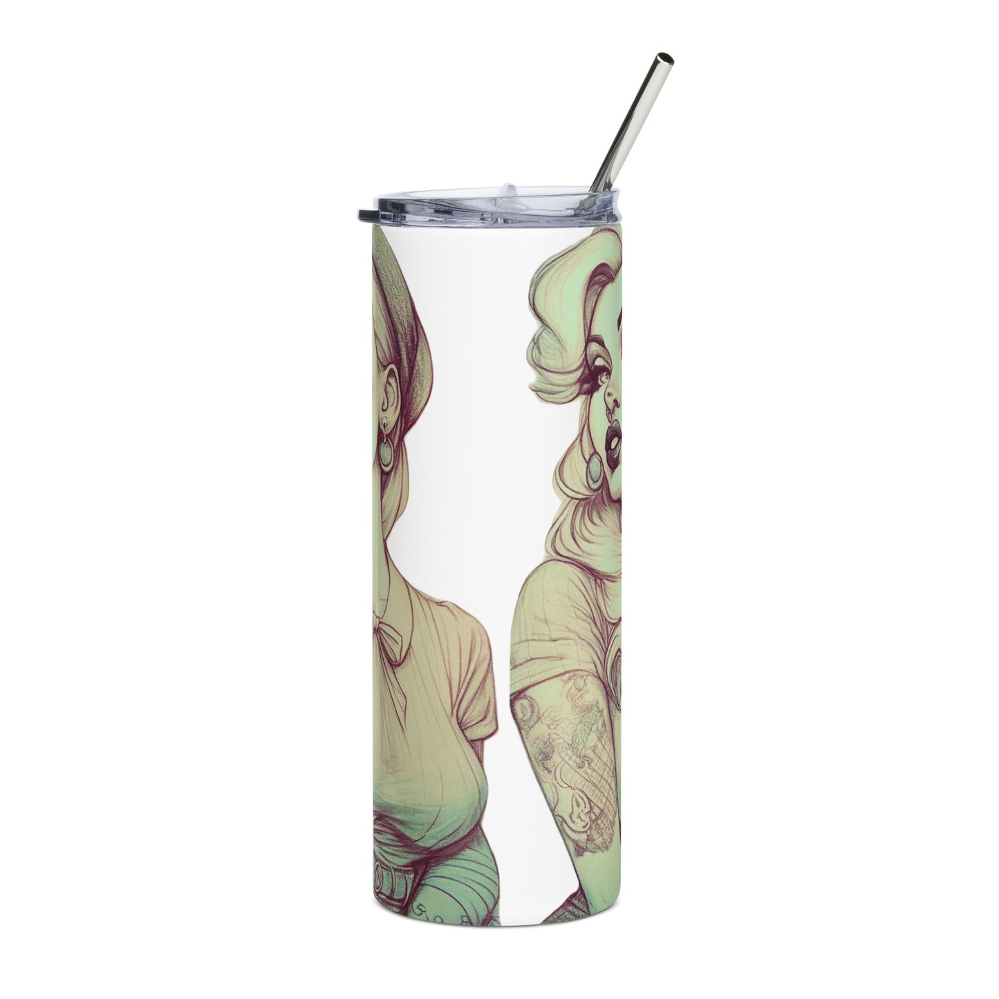 Sexy Pin-up Girl #1 Stainless steel tumbler cup with metal straw