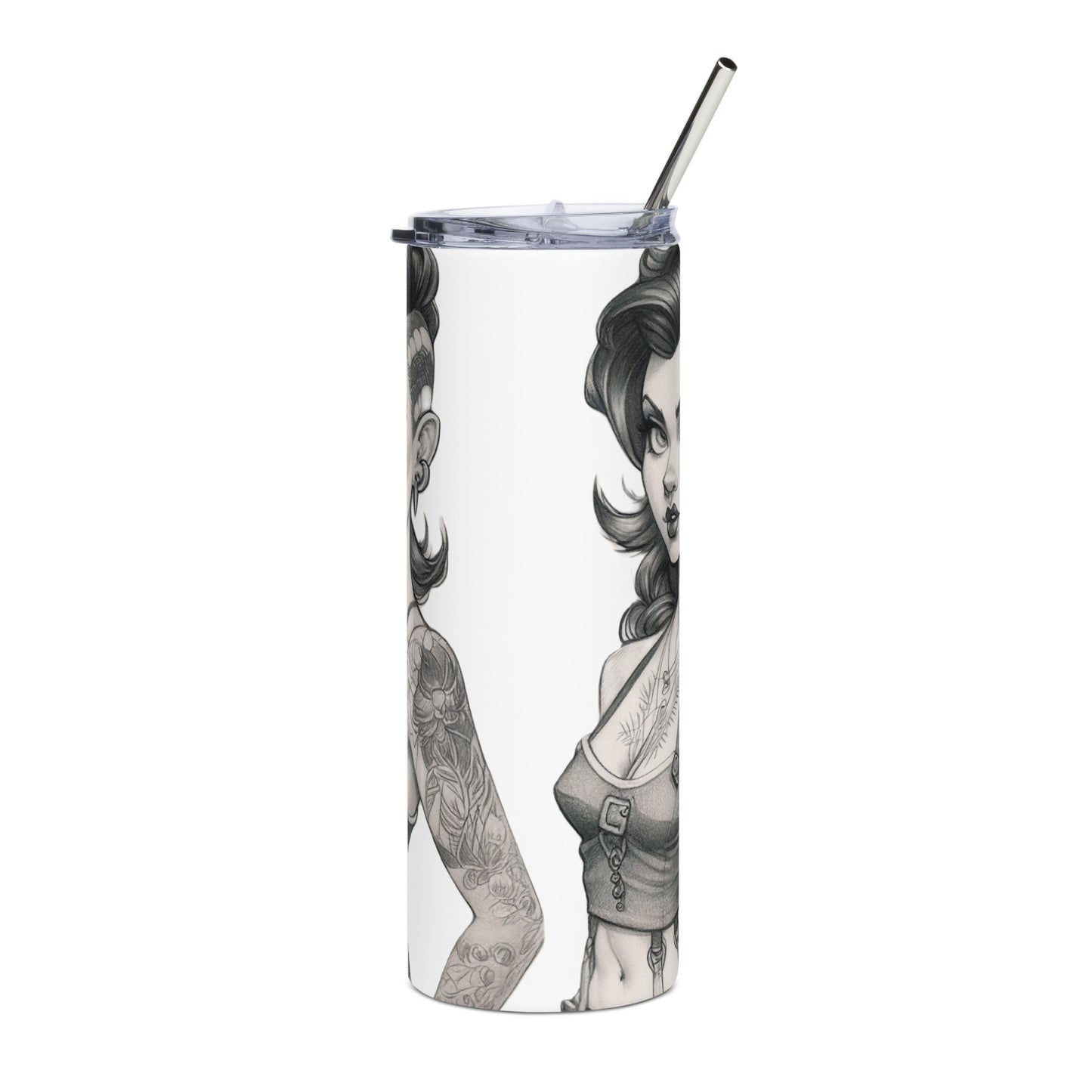 Sexy Pin-up Girl #2 Stainless steel tumbler cup with metal straw