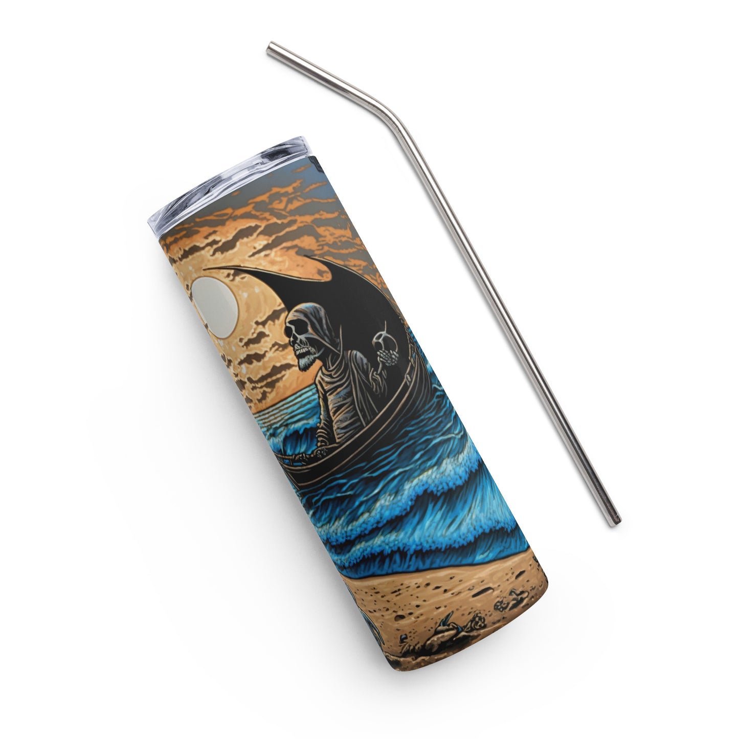 Death at the Beach Stainless steel tumbler cup with metal straw