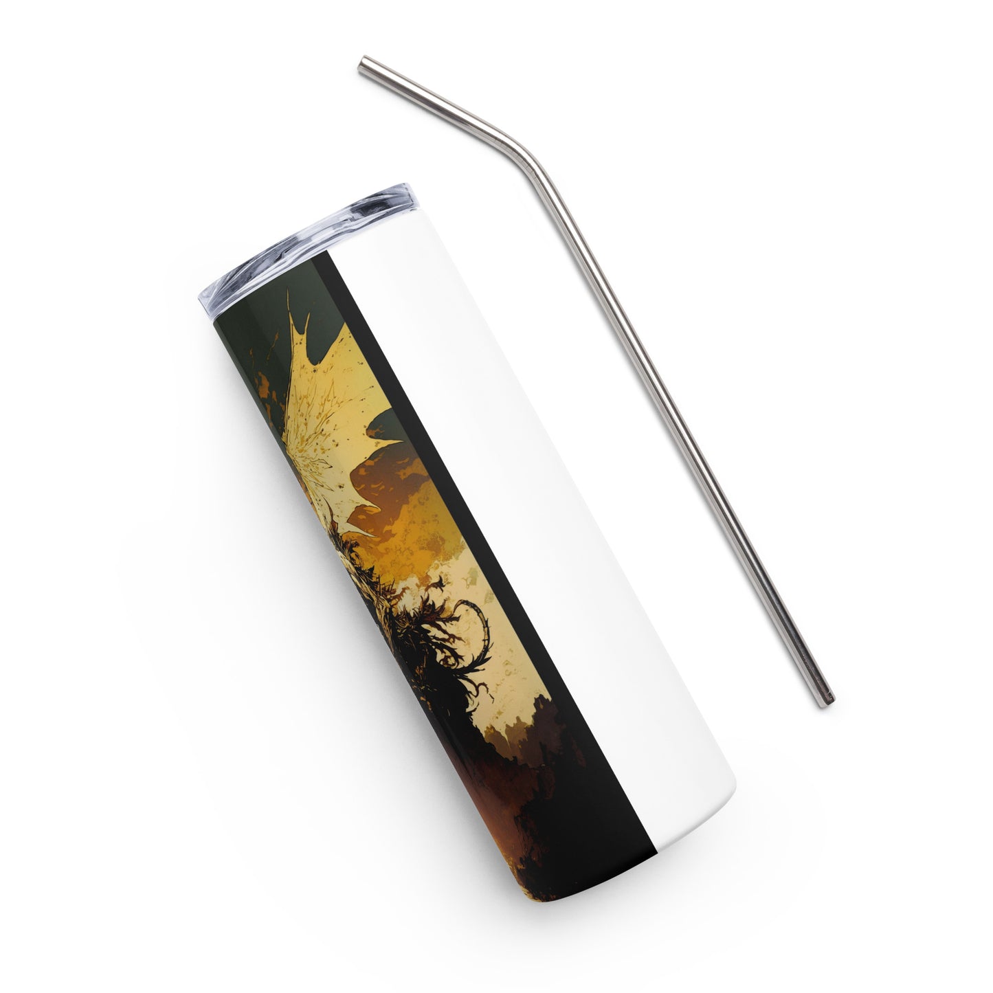 Dragon #6 Stainless steel tumbler cup with metal straw