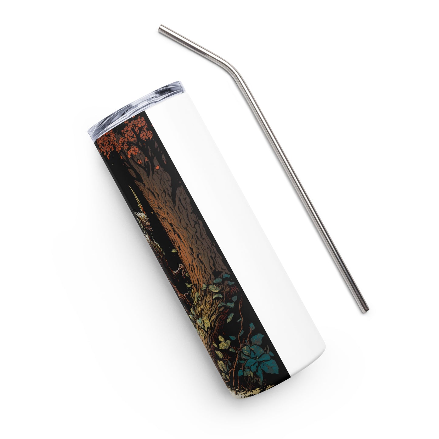 Creature of the Forest Stainless steel tumbler cup with metal straw