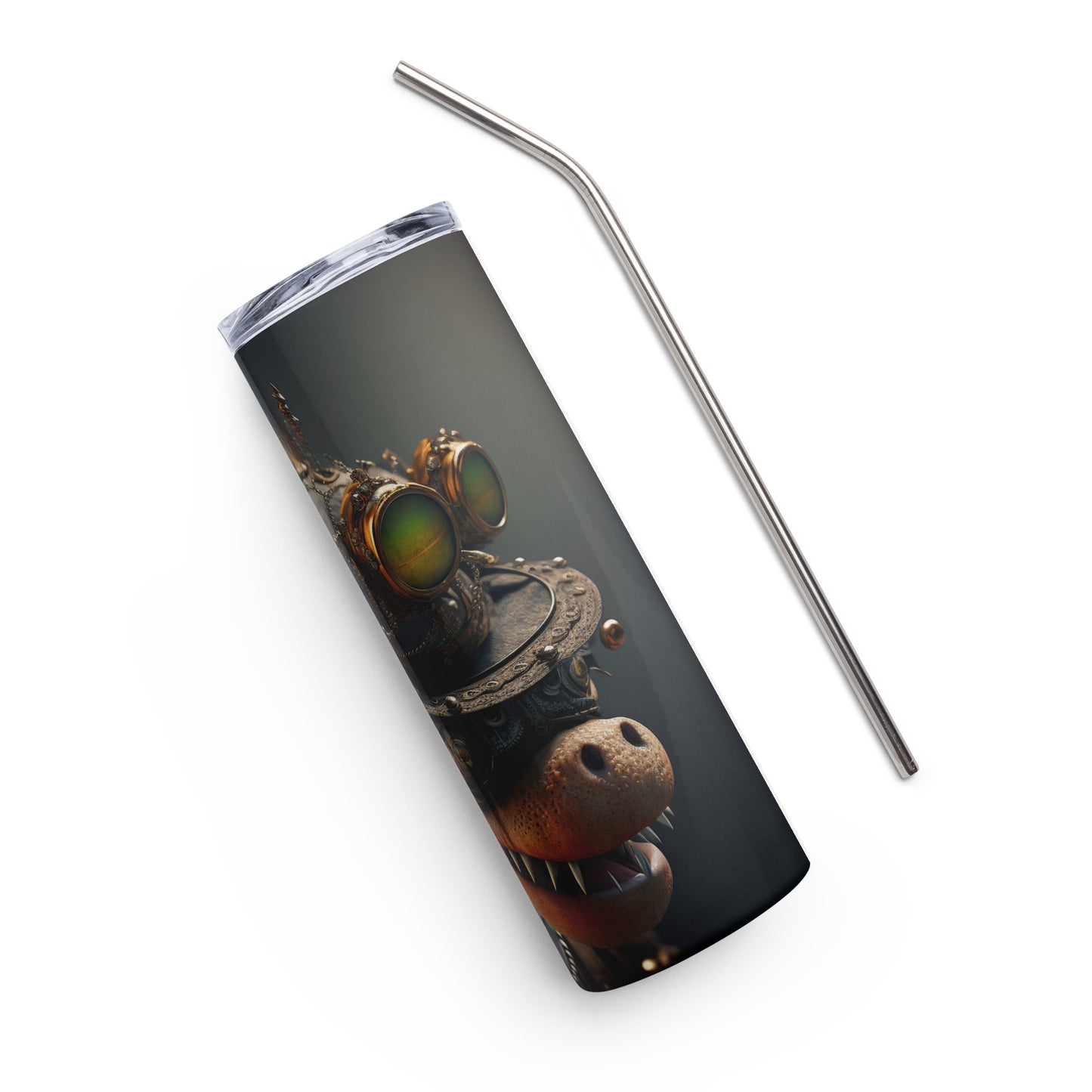 Steampunk Bowser Stainless steel tumbler cup with metal straw