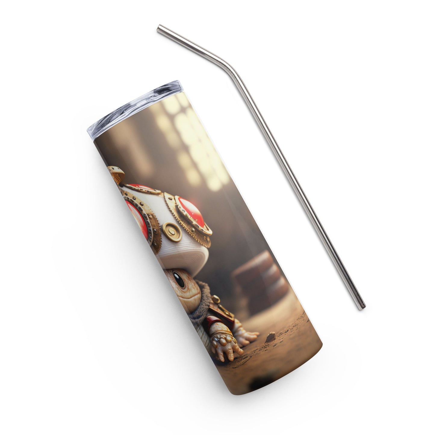 Steampunk Toad Stainless steel tumbler cup with metal straw