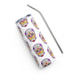 Mustache Sugar Skull Day of the Dead White Stainless steel tumbler cup with metal straw