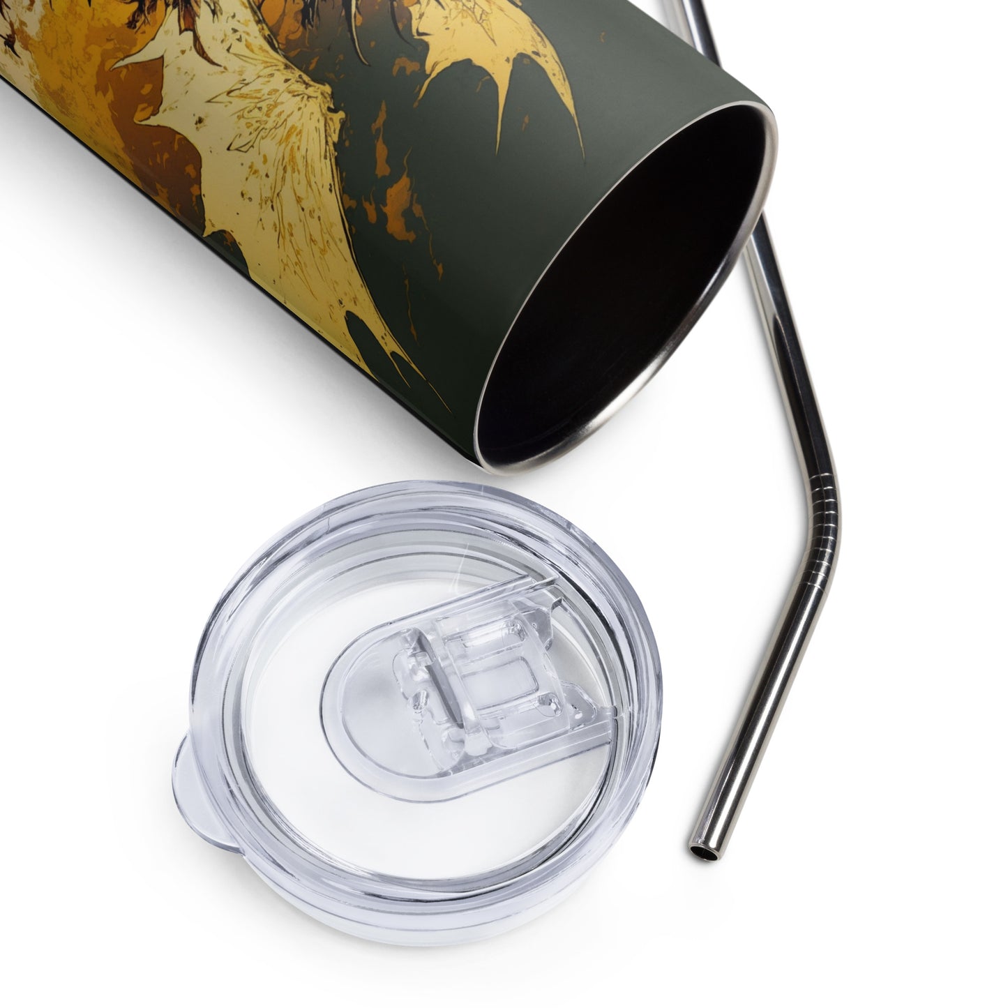 Dragon #6 Stainless steel tumbler cup with metal straw