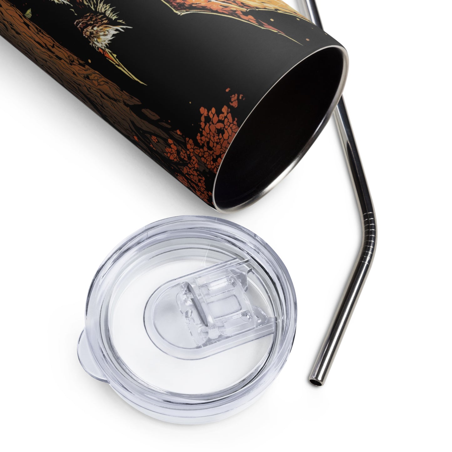 Creature of the Forest Stainless steel tumbler cup with metal straw