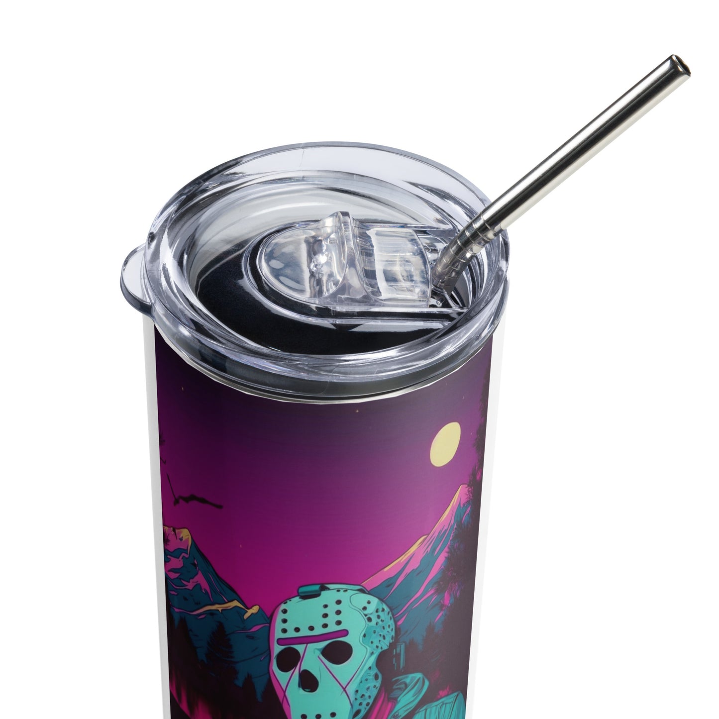 Vaporwave killer Jason Voorhees Stainless steel tumbler Cup with Metal Straw