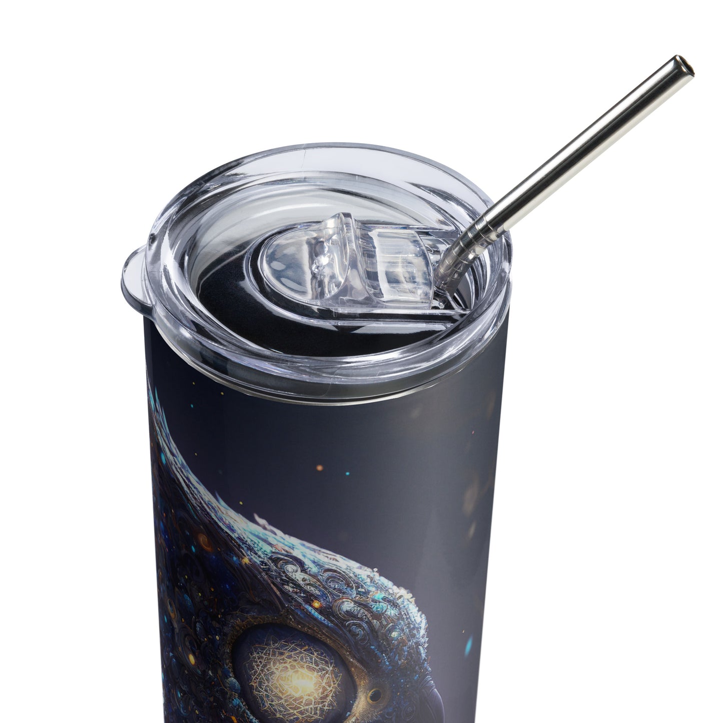 Celestial Owl Stainless steel tumbler cup with metal straw