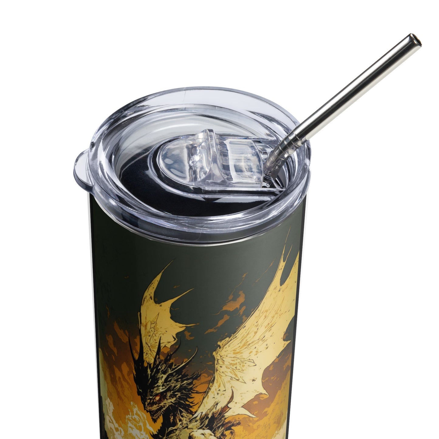 Dragon #6 Stainless steel tumbler cup with metal straw