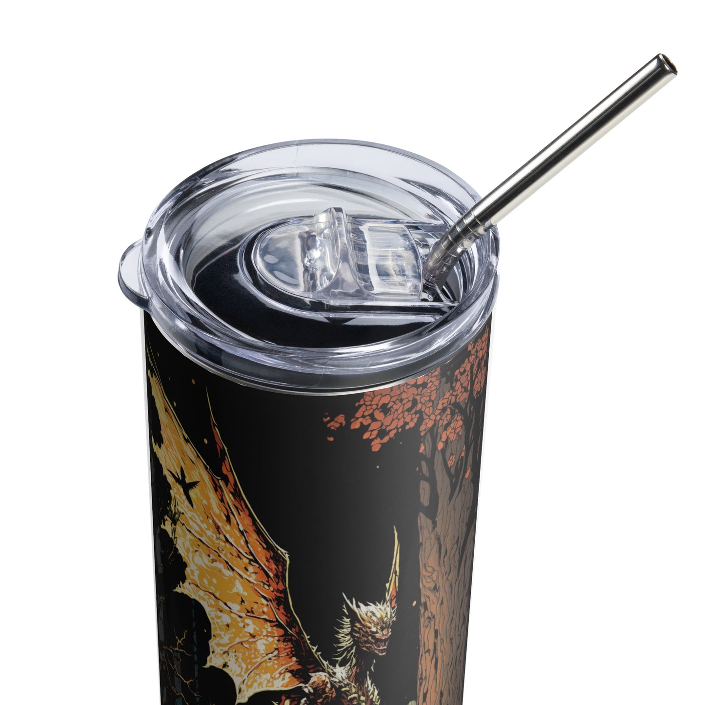 Creature of the Forest Stainless steel tumbler cup with metal straw