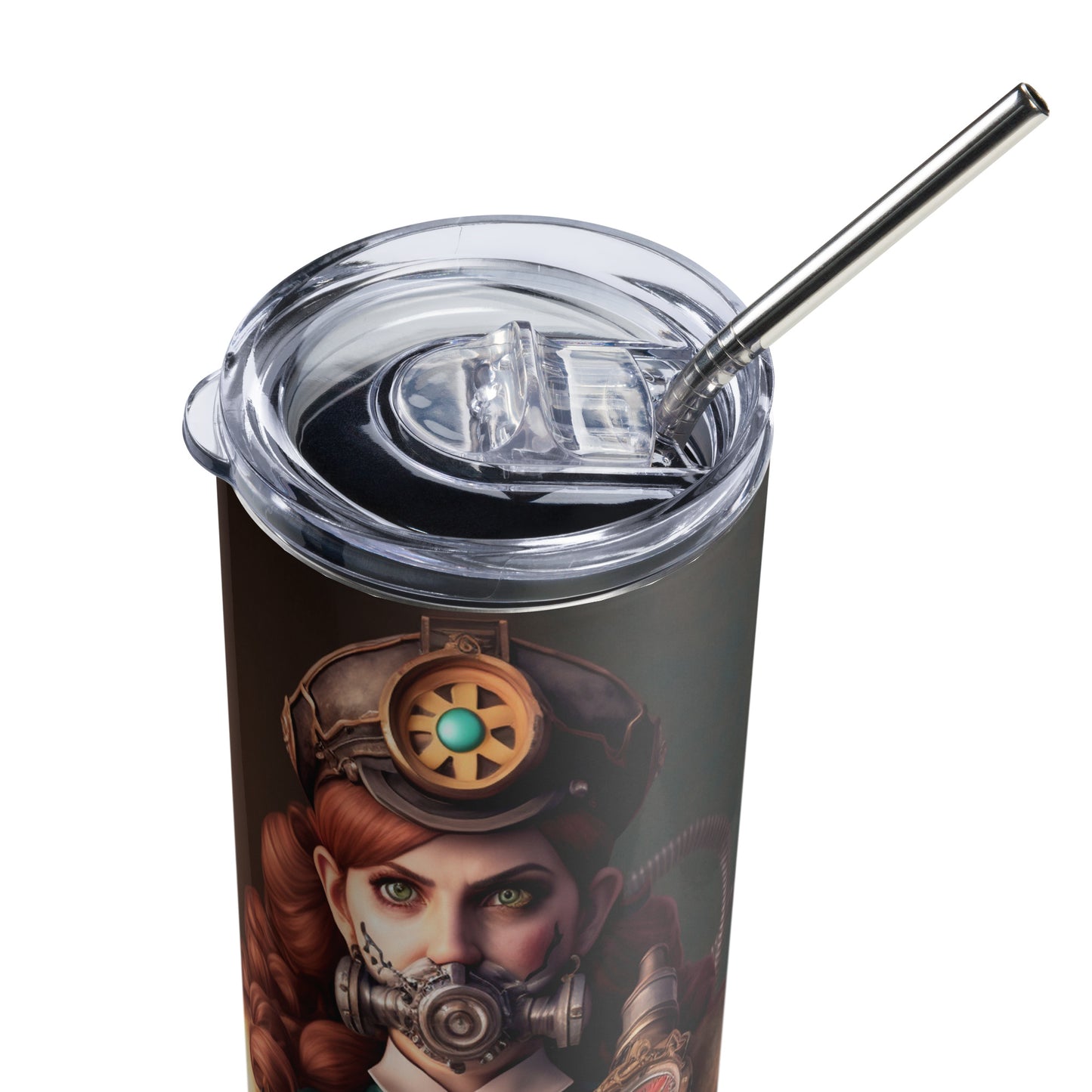 Steampunk Daisy Stainless steel tumbler cup with metal straw