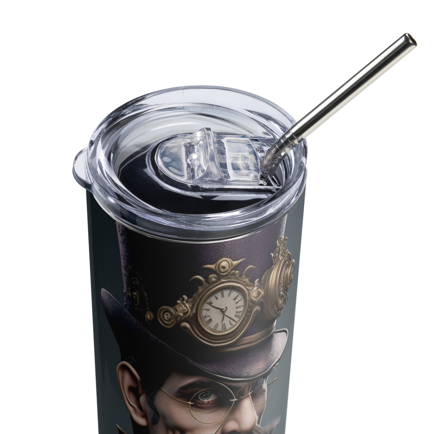 Steampunk Waluigi Stainless steel tumbler cup with metal straw