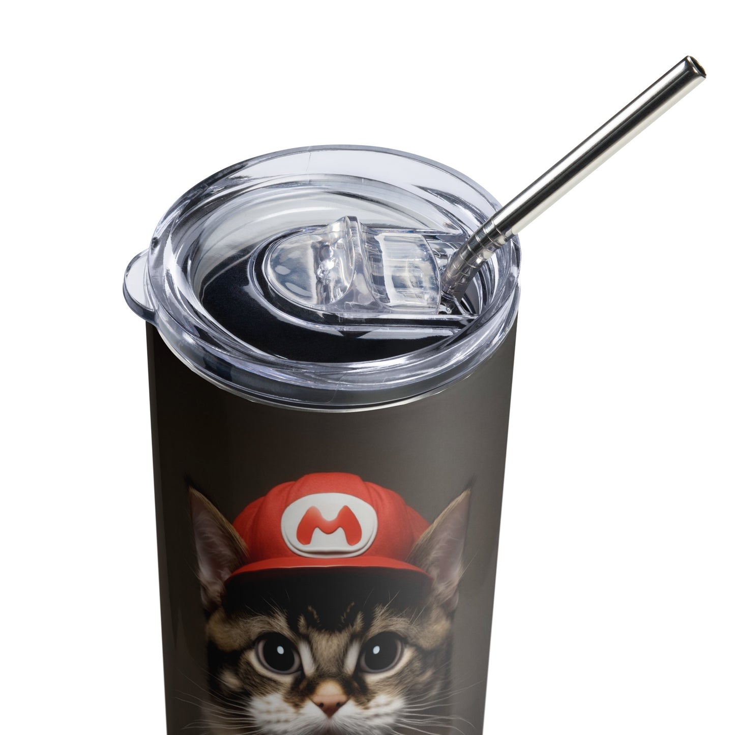 Mario Kitten Stainless steel tumbler cup with metal straw