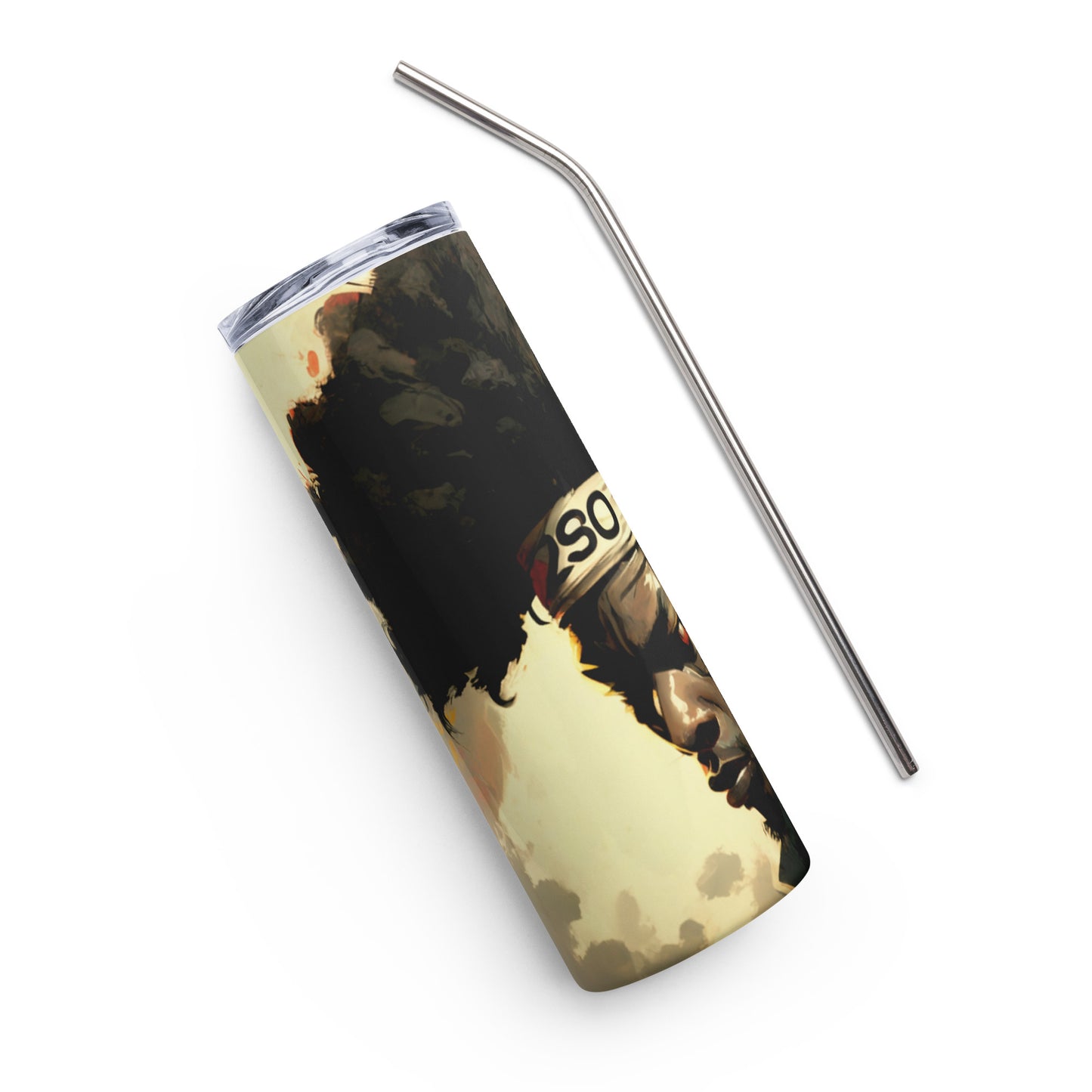 Afro Samurai Inspired Stainless steel tumbler cup with metal straw