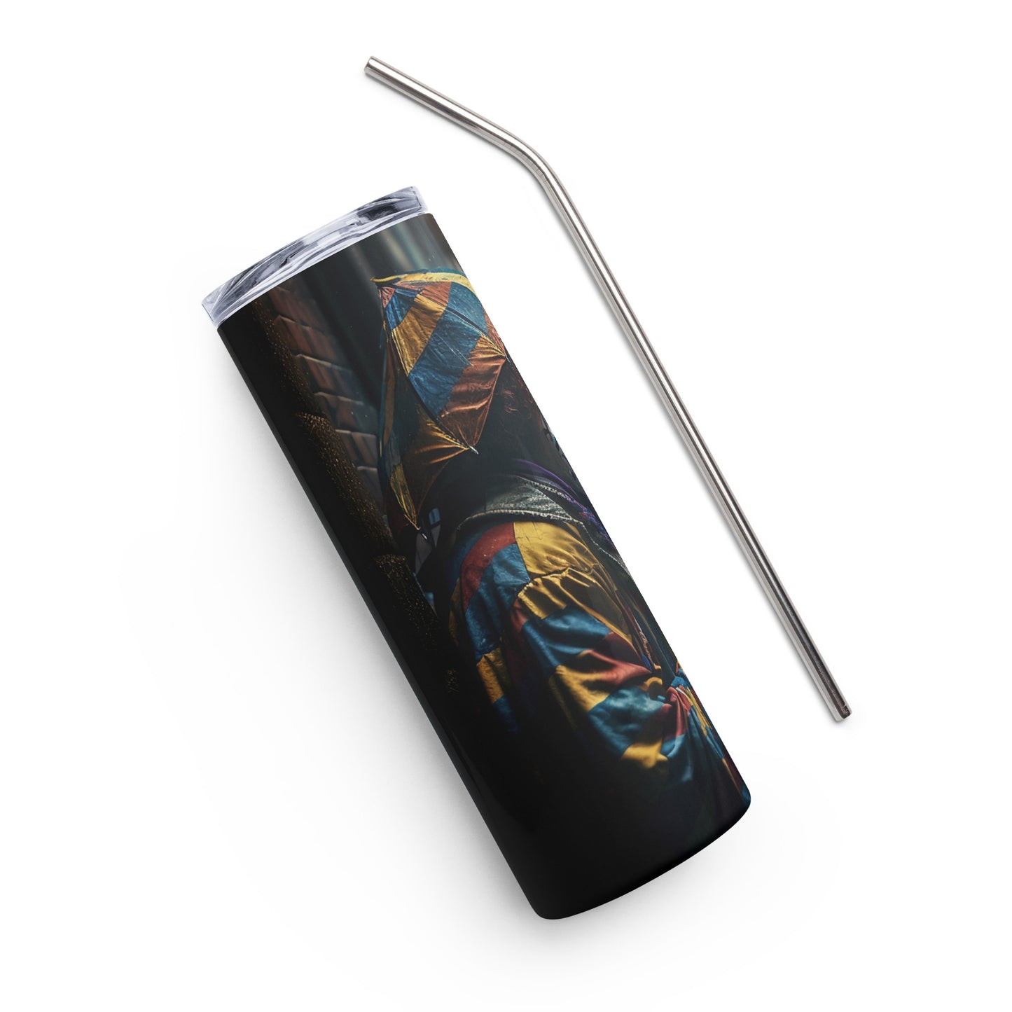 Clown in the Rain Stainless steel tumbler cup with metal straw