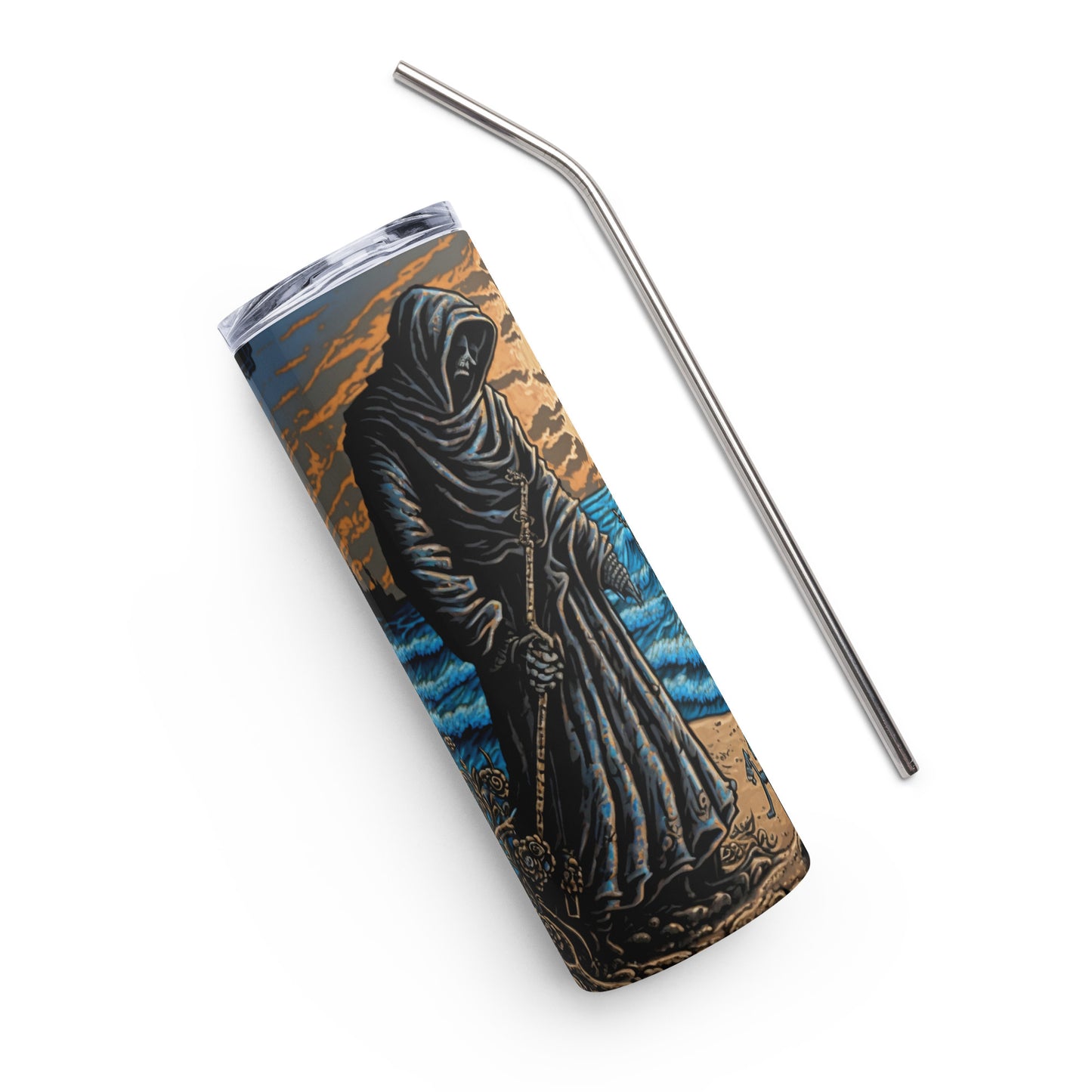 Death at the Beach Stainless steel tumbler cup with metal straw